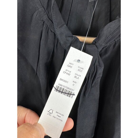 J.crew Tie-neck top‎ in crepe de chine black preppy flowy sz 0 - Picture 3 of 8